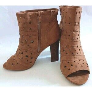 Torrid Boots Size 11 Cognac Cut-Out Perforated Peep Toe Heeled Booties Women’s
